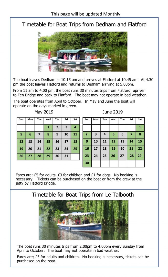 DVB Boat Trip Timetable May & June 2019