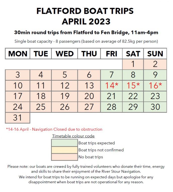 202304APRILFlatfordBoatTripsTimetable River Stour Trust