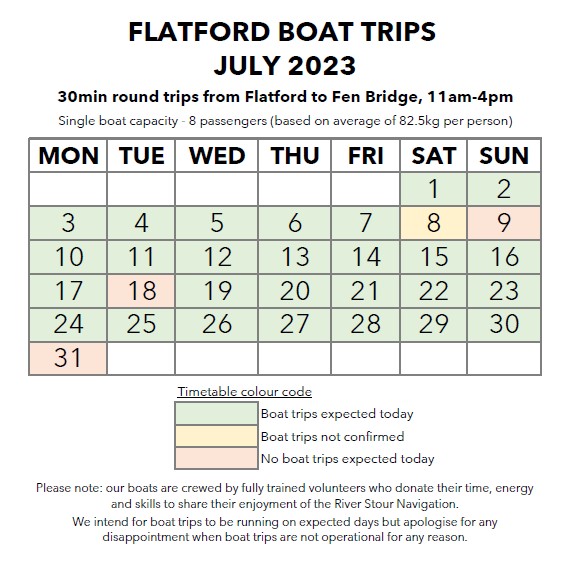 2023 07 JUL Flatford Boat Trips Timetableupdated River Stour Trust