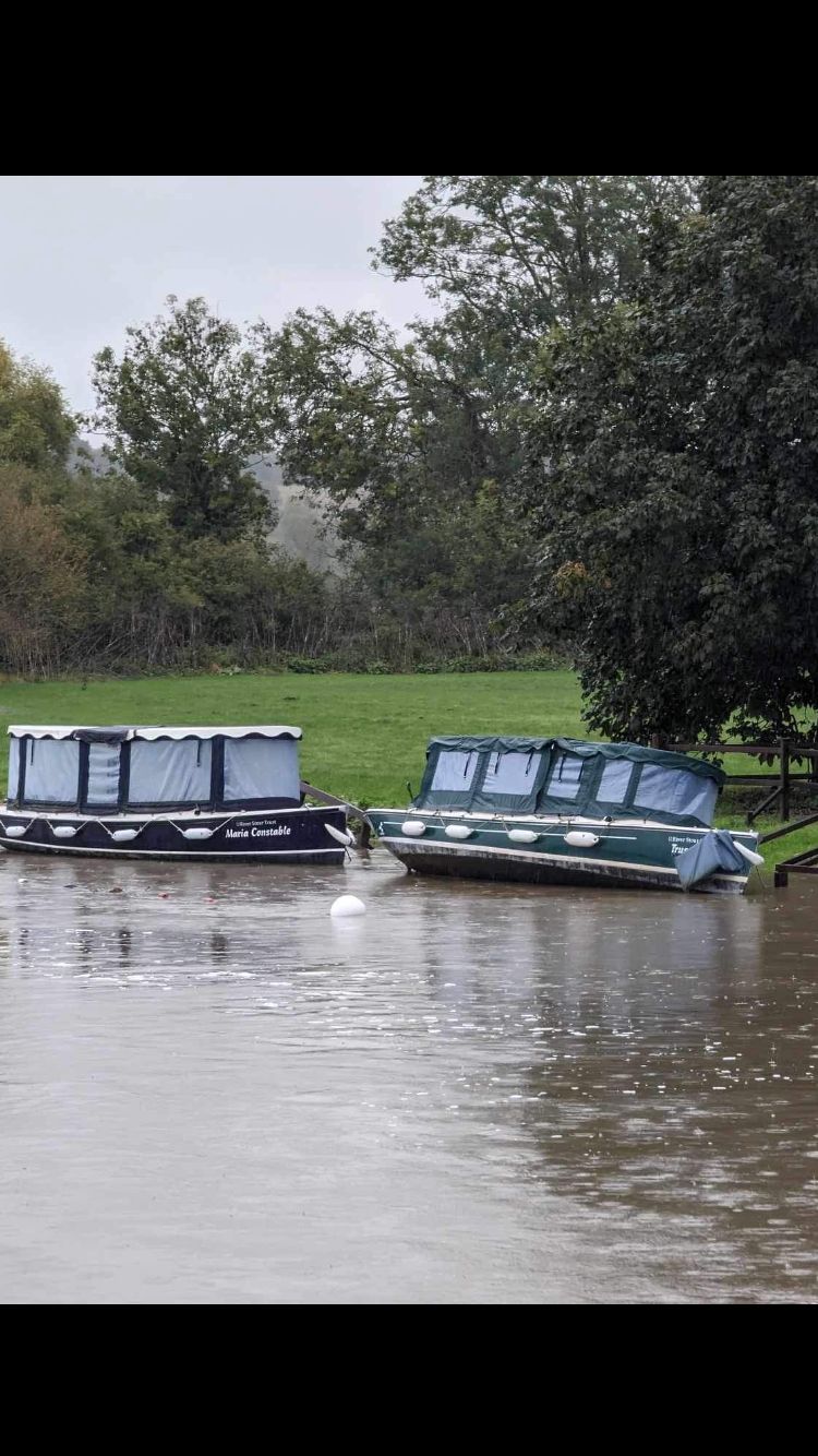 Storm Ciarán flooding at Dedham (Trusty & Maria Constable mooring at The Boatyard)